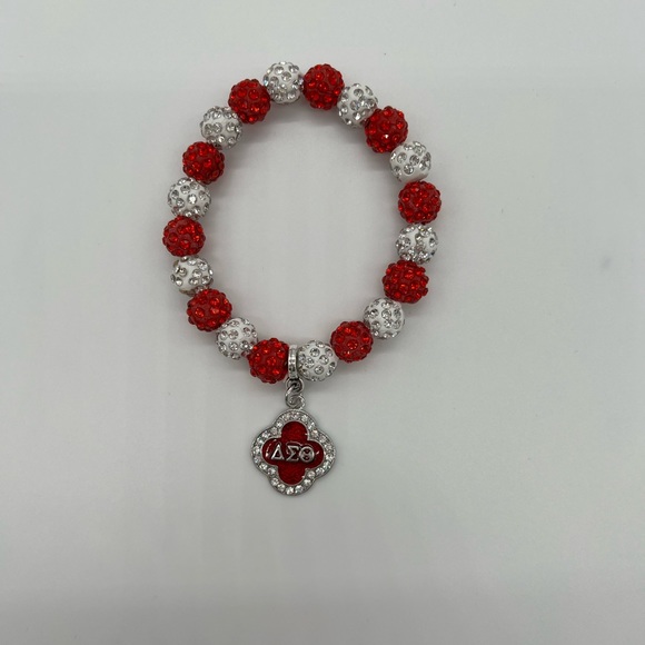 Delta Sigma Theta Beaded Bling Elastic DST Fleur Charm Bracelet - Picture 2 of 7